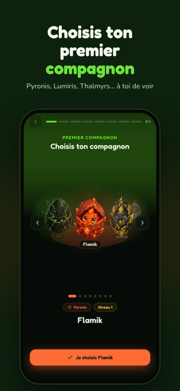 Écran Nirmie : Choisis ton compagnon